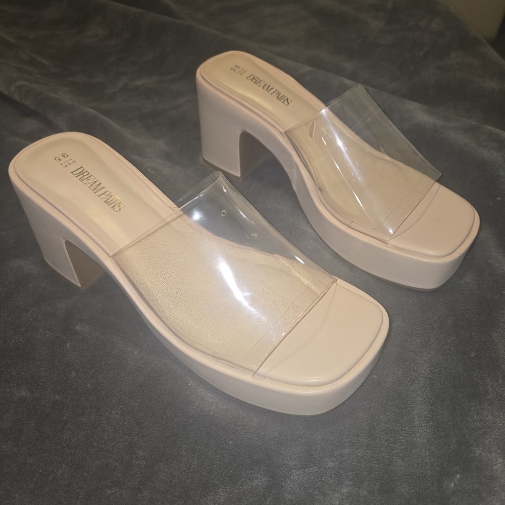 Dream Pairs Women's Clear and Nude Block Heel Sandals